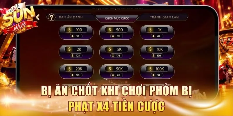 Bị ăn chốt khi chơi Phỏm bị phạt X4 tiền cược