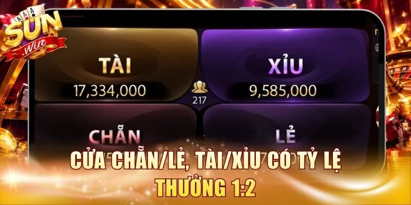 Cửa Chẵn/Lẻ, Tài/Xỉu có tỷ lệ thưởng 1:2